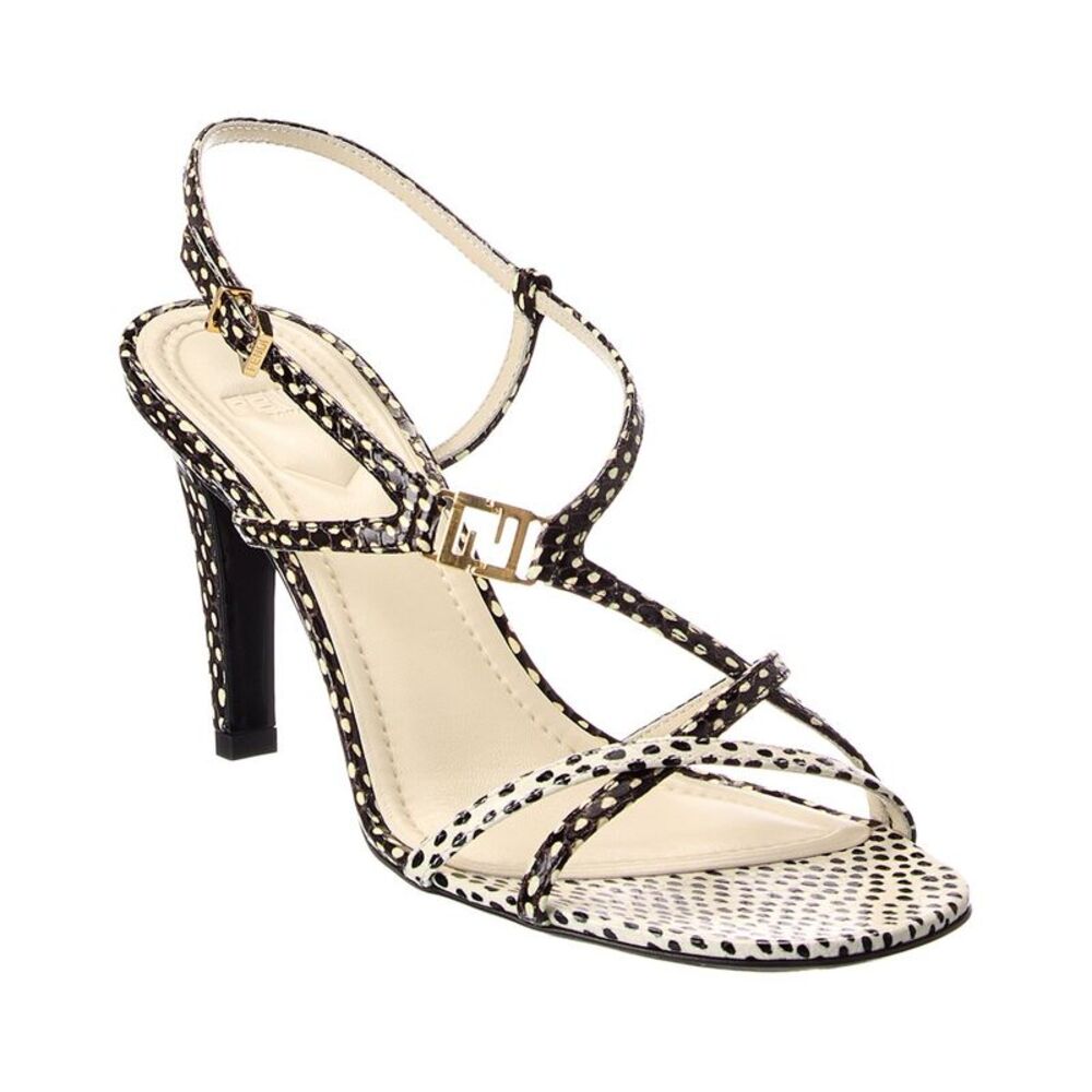 Fendi Ffold Snake-Embossed Leather Sandal, Brown